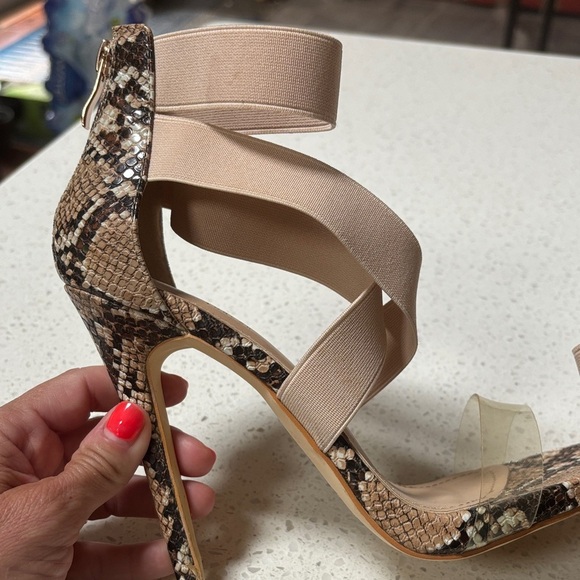 SIMMI MADELINE BEIGE SNAKE CLEAR STRAPPY STILETTO HEELS  S4 - Picture 8 of 15